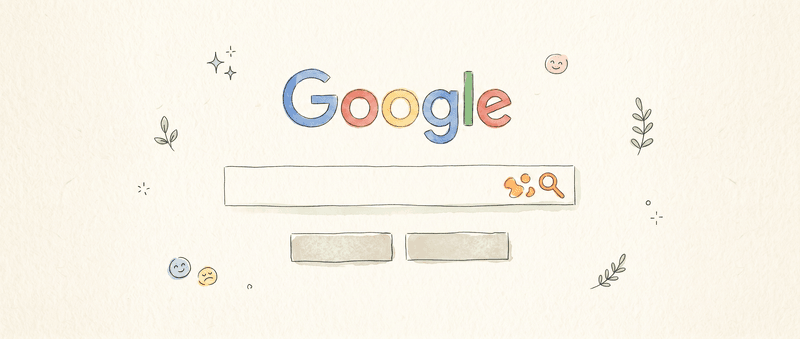 Illustration of the Google homepage circa 2000 — a logo, a search box, and nothing else