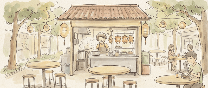 Illustration of a Singapore hawker stall