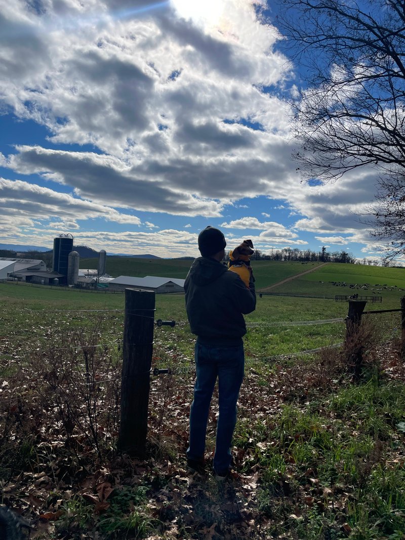 Jason with his dog in rural Virginia